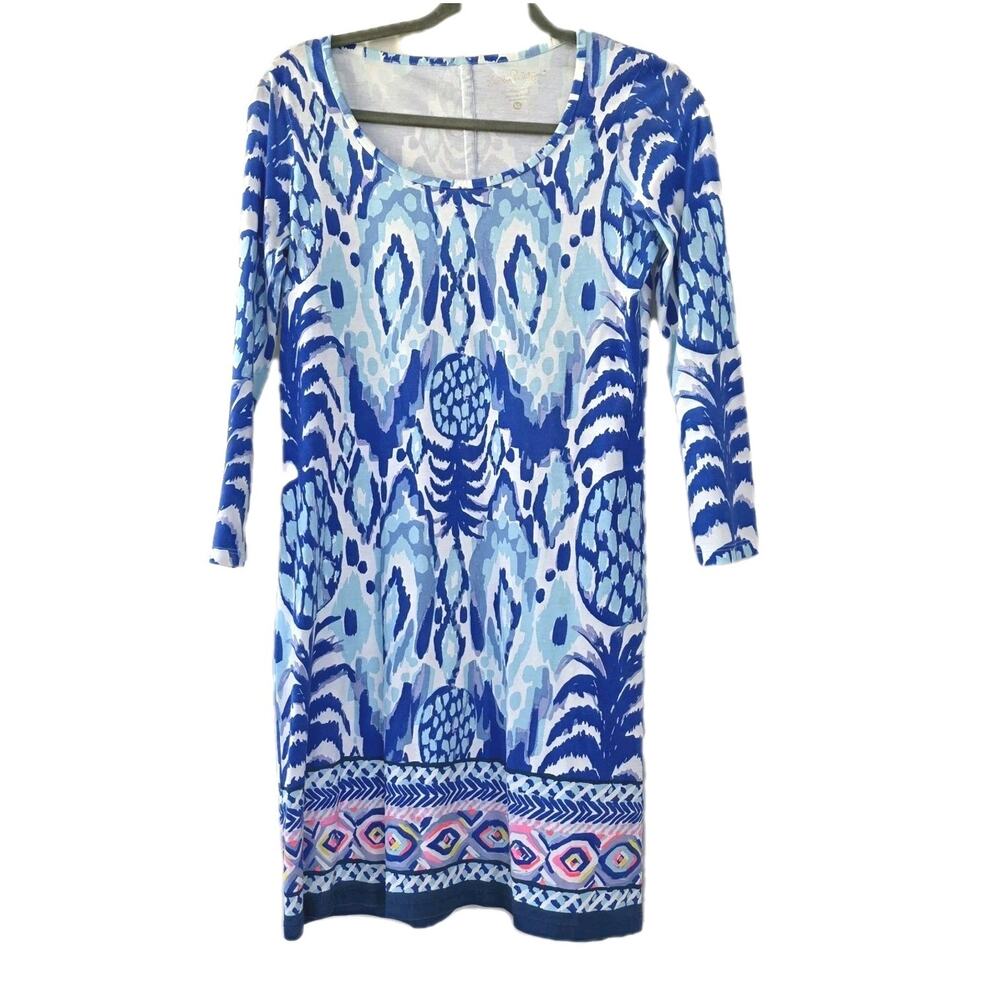 Lilly Pulitzer Beacon Dress XS Blue Tropical Call Serene - Pima Cotton Mini